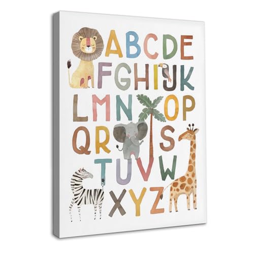 Dazzlewall Póster Alfabeto Boho Safari, Decoración Infantil con Animales para Habitación Infantil Sala 30×40 cm Enmarcado