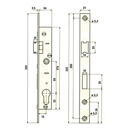 Serrure à larder pour tube 30x30mm avec cylindre carré de 7mm