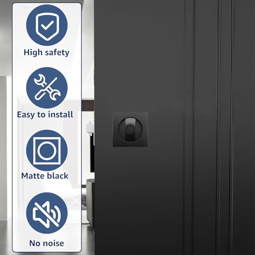 2 Piezas Cerradura de Puerta Corredera con Pestillo de Privacidad Negro Mate Cuadrado, Herrajes de Estilo Moderno, Fácil Instalación para Dormitorio y Baño miniatura 6