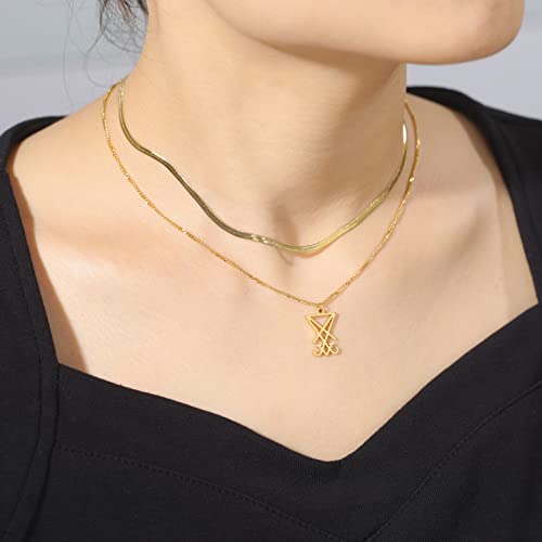 EUEAVAN Sigil of Lucifer Pendant Necklace Stainless Steel Satanic Symbol Pendant Necklace Seal of Satan Lucifer Pendant Pagan Wiccan Jewelry Religious Necklace2
