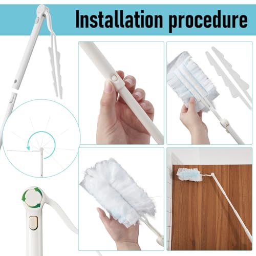 Image of Colingmill 12 Pcs 3 ft Replacement Handles Compatible with Duster Refills, Long Extended Handle Only, Adjustable Length for Ceiling Fans, Blinds, Shelves, Windows, Foldable & Extendable (White)