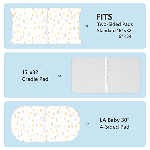 Tillyou Changing Pad Cover Set, Jersey Knit Ultra Soft Unisex Diaper Change Table Sheets For Baby Boys Girls, Fit 32"/34''X16" Contoured Pad, Comfy Cozy 2-Pack Cradle Sheets, Gray Crown & Lt Gray #TOP1
