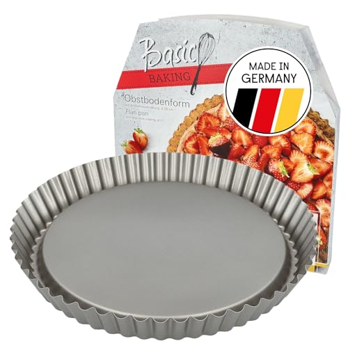 Birkmann, Basic Baking, Obstbodenform, 28 cm, runde Backform mit gewelltem Rand und Antihaftbeschichtung, mit Rezeptheft