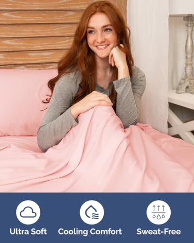 Image of Extra Deep Flex Top Split Head King Fitted Sheet - Hotel Luxury Single Fitted Sheet Only - Easily Fits 18 inch to 24 inch Mattress - Ultra Soft, Wrinkle Free w /Extra Deep Pockets - Baby Pink