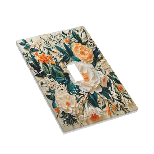 Decorative Switch Covers Plate Rustic Big Flowers Abstract Floral 1 Gang Wall Plate Oversized Single Toggle Wall Cover Plate Jumbo Electrical Light Switch Plate Faceplate for Bedroom Decor