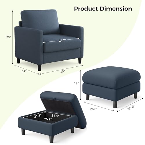 Image of Welzona Sofa Accent Chair with Ottoman, 33 inch Teddy Reading Chair and Ottoman