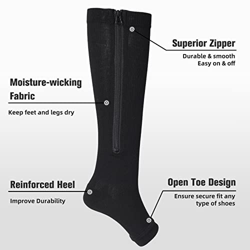 Ktinnead 2 Pairs Zipper Compression Socks For Women, 15-20 Mmhg Open Toe Compression Stockings For Women Men, Graduated Knee High Medical Compression Socks For Nurse, Teacher, Pregnant(Bk Nude Xxl) #TOP4
