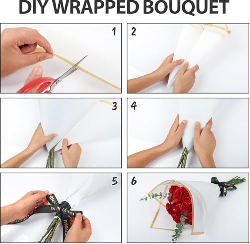 Image of Zarwani - 30 Sheets Korean Style Waterproof White Bouquet Wrapping Paper (58cm x 58cm, 60 Microns) | Golden Border Design, Giftwrap for Flowers & DIY Gift Wrapping Paper (30, Gold Border White)
