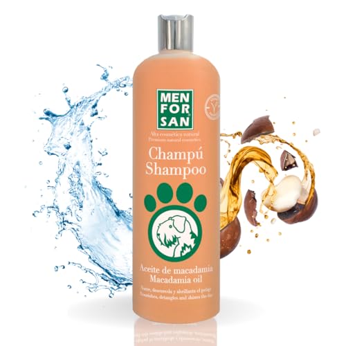 MENFORSAN Champú para Perros Aceite de Macadamia, Nutre y Abrillanta el Pelaje, Poder desenredante, Propiedades Anti Encrespamiento y Restauradoras, Cítrico, 1 l