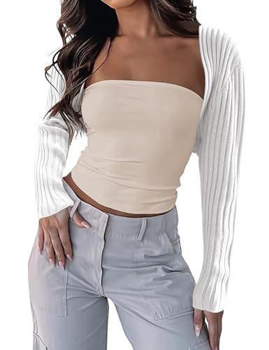 Image of Womens Summer Crop Bolero Cardigan Sweater Long Sleeve Open Front Knit Shrug for Dress 2024