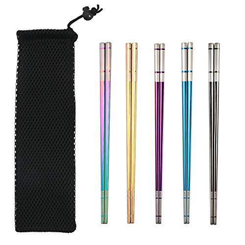 Chopsticks Set304 Stainless Steel Chopsticks5 Pairs 9 Inches Multicolor Metal Chopsticks Reusable Dishwasher Safe Non-slipEasy to Use