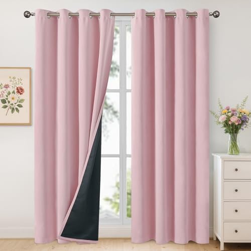 Image of YoungsTex Light Pink 100% Blackout Curtains 84 Inch Length, Room Darkening Drapes with Grommet Privacy Thermal Insulated for Kids Bedroom Living Room, 2 Panels, 52 X 84 Inch