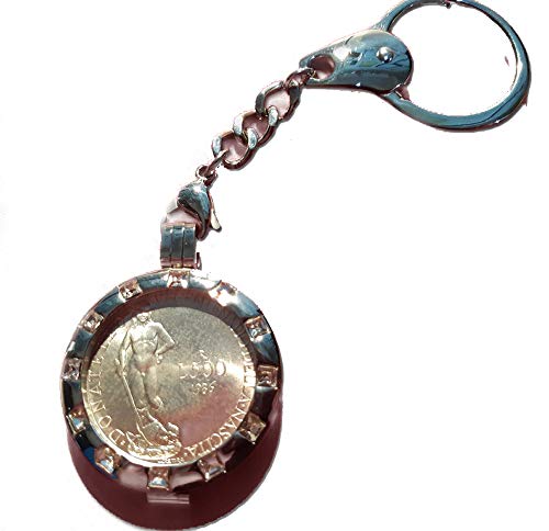 Moneda de plata 500 liras 1986 Donatello original montada en llavero artesanal de colección