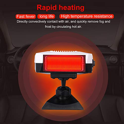 Portable Car Heater Fan 150W 12V 360 Degree Rotate Adjustable Windshield Defroster, Auto Electronic Fast Heating Defrost, Heater Cigarette Lighter for Car Home Office Table