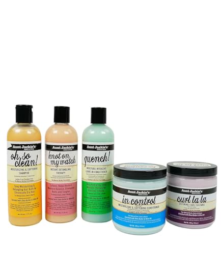 Aunt Jackies Curls & Coils Bundle All 5 Products in Collection Hydrate & Define Hair Combat Frizz & Dryness For all Hair Types and Textures Clear 12 Ounce