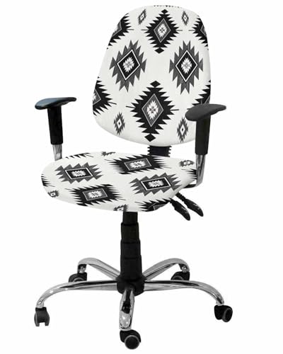 Black Aztec 2 Pieces Computer Office Chair Covers Set,Stretchable Desk Rotating Chair Seat Cushion Slipcover Back Covers,Southwest Boho Tribal Abstract Geometric Slipcover Back Cover,Protectors Cover