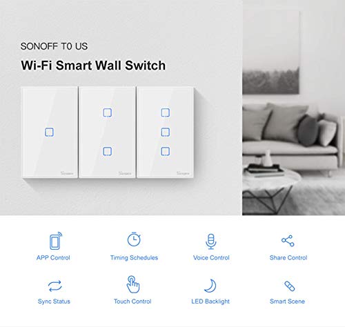 KKmoon SONOFF T0US1C-TX 1 Gang Interruptor Interruptor de Luz de Parede Wi-fi Inteligente APP/Touch