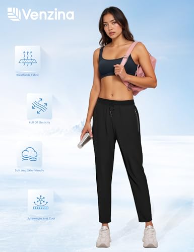 Image of Venzina Women's High Waist Straight Leg Pants, Lightweight Quick-Dry & ICY Cool Trousers for Business Casual, Office. Travel, Work, Elegant Comfort Everyday