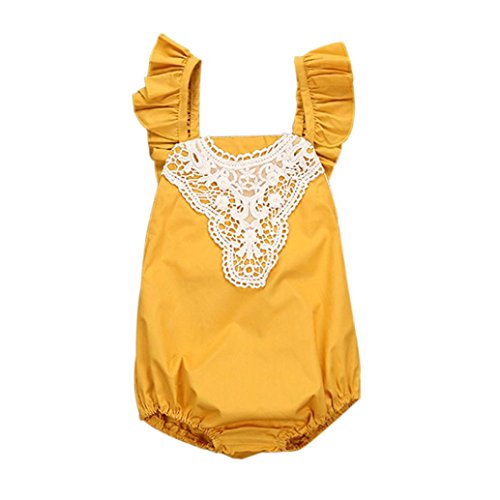 Fossen Verano Bebe Ropa Bordado Encaje Monos para Recién Nacido Niña (18-24 Meses, Amarillo)