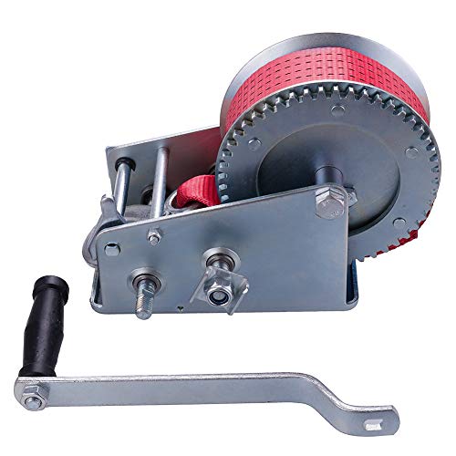 3500lbs Capacity Heavy Duty Hand Winch, 7m(23ft) Nylon Strap 2 Gear Manual H