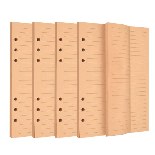 Ulluthu 240 Hojas Recambio A5 6 Anillas | Papel Kraft Rayado de 100g para Rellenar | Compatible con Carpetas, Agendas y Planners | Recambios de Papel A5, 20.8x14.2cm