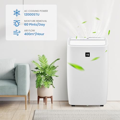 Image of 12,000 BTU Portable Air Conditioner, 4-in-1 Modes Up to 550 Sq.Ft., Portable AC Unit with Cooling, Dehumidifier, Fan, Digital Display, 24H Timer, for Bedroom
