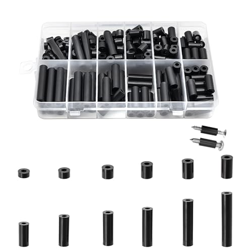 Image of Exqutoo 270Pcs ABS Round Spacers ID 3mm, OD 7mm, Length Ranges from 3mm to 35mm, Non-Threaded Outlet Screw Washers Suitable for M3 Screws Hardware Spacer Bracket, Black