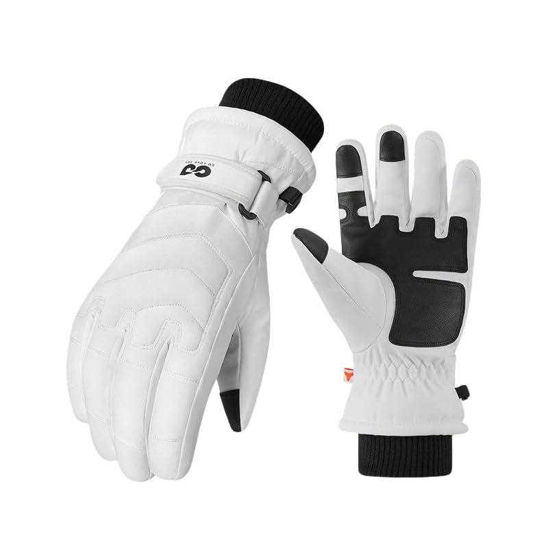 JJZS Winter Ski Snow Gloves for Men Women Youth Touchscreen Waterproof Cold Weather Hand Warming Gloves Winter Work Gloves (White X-Large)