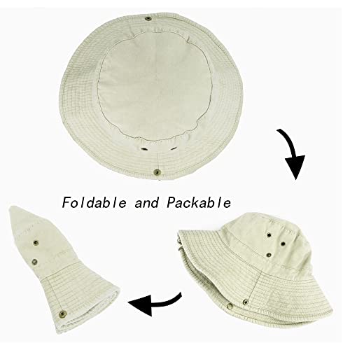 Men Women Cotton Sun Hats With Wind String Uv Protection Wide Brim Boonie Bucket Hat Fisherman Safari Cap Summer Outdoor (As1, Alpha, L, X_L, Light Khaki-61Cm) #TOP3