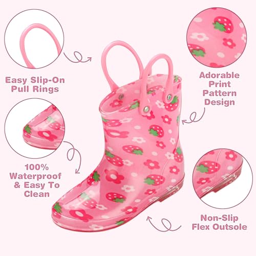 IWIHMIV Rain Boots for Boys and Girls Rubber Rain Boots with Easy on Handles Kids All-season Outdoor Water Shoes3