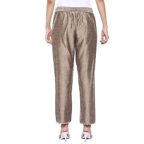 Image of BIBA Women Polyester Slim Dyed Pants