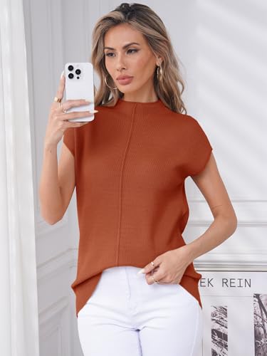 Image of Anbech Women's Mock Neck Sleeveless Pullover Sweater Vest Cap Sleeve Knit Summer Tank Tops