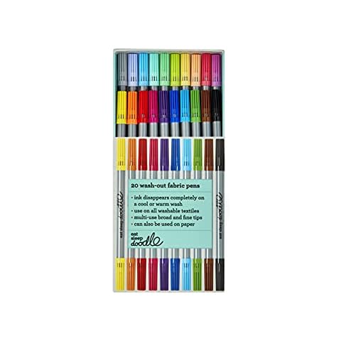 eatsleepdoodle Artist Set of 20 Original Doodle wash-Out Fabric pens - Double-Ended felt tips in Handy Storage Box Cover