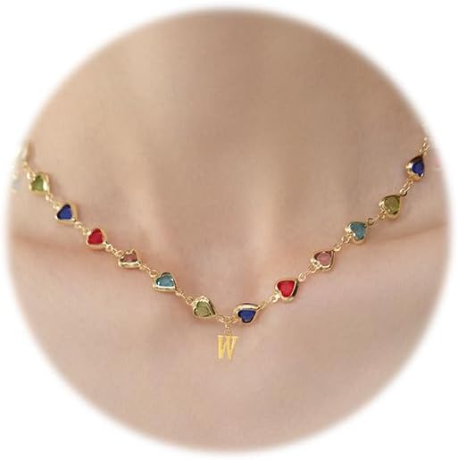 Colorful Heart Initial Necklaces for Women 14K Gold Plated Necklace Cute Choker Necklace Dainty Name Necklace Trendy Jewelry Birthday Gifts for Women