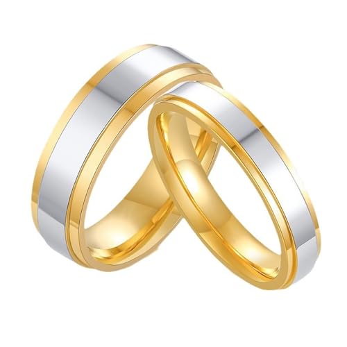 Bague de fiançailles couple en acier inoxydable bicolore 6mm et 4mm