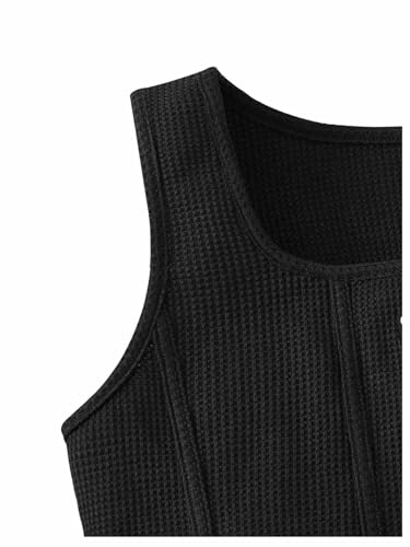COZYEASE Camiseta regata feminina gola quadrada sem mangas bainha assimétrica slim fit, Preto, 14 An