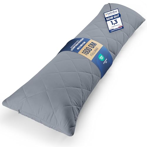 Utopia Bedding gestepptes Körperkissen, 40x145 cm Schwangerschafts- und Umstandskissen, Seitenschläferkissen, weiche Polyesterfüllung (Grau)