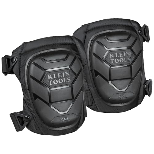 KLEIN TOOLS 60895 Knee Pads for Men and Women Heavy Duty Semi-Round Stabilizer Gel Knee Pads with Adjustable Elastic Straps for Construction Flooring Gardening Black
