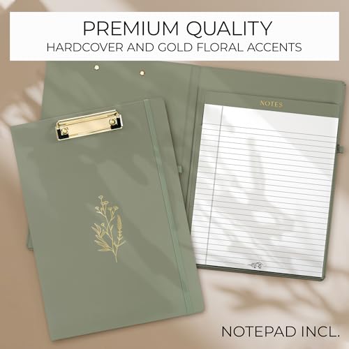 aesthetic clipboard folio with refillable lined notepad amp interior pocket  cute padfoliolegal pad holder for women  easily organize notes at work school or home