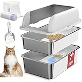 7' Deep Stainless Steel Sifting Litter Box for Pine Pellets, XL Stainless Steel Litter Box with Lid, Removable & Anti-Leakage, High Sides Metal Cat Litter Boxes for Big Cat, Non-Sticky, Easy Cleaning