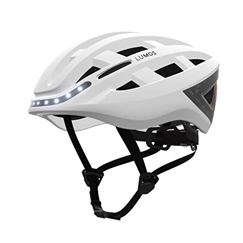 Lumos Kickstart Smart Bike Helmet, Pearl White | Front and Rear LED Lights