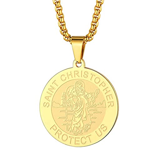 Herren Heiliger Christophorus Anhänger Halskette das Siegel der sieben Erzengel Religiöser Medaillon Modeschmuck für Männer und Frauen Jungen Edelstahl christliches Geschenk Cover