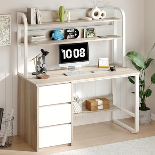 MaverickFurni Computer Desk with 3 Storage Drawers, 60 Inch Modern Study Writing Desk with Shelves &...