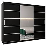 Schwebetürenschrank Verona 2-250cm mit Spiegel Kleiderschrank mit Kleiderstange und Einlegeboden Schlafzimmer- Wohnzimmerschrank Schiebetüren Modern Design (Schwarz)