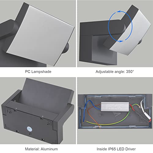 Klighten 24W Außenlampe Aussenleuchte Wand, Wasserdicht IP65 Wandleuchte Außen Innen Wandlampe mit Schwenkbar LED Panel… – Bild 3