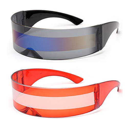 Image of PLOPLO 2 Pack Futuristic Cyclops Monoblock Shield Mirrored Sunglasses Sunglass Glasses