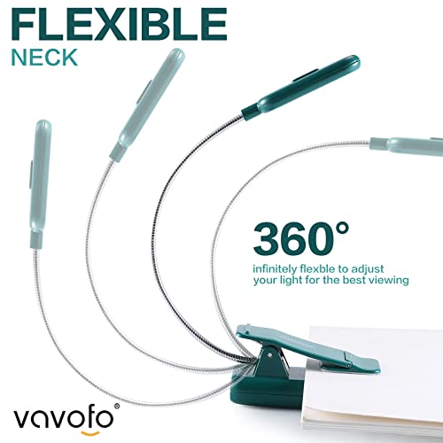 Image of VAVOFO Rechargeable Book Light for Reading in Bed Kids, 7 LED Reading Light with 9-Level Warm Cool White Daylight, Eye Care Lamp with Power Indicator for Bookworms (Green)