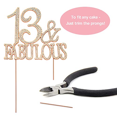 13 Cake Topper - Premium Rose Gold Metal - 13 & Fabulous - 13th Birthday Party Sparkly Rhinestone Decoration Makes a Great Centerpiece - Now Protected in a Box - Thumbnail 4