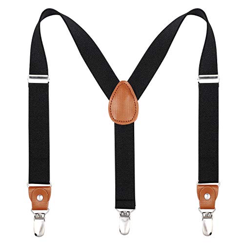 Kajeer Kinder Herren Hosenträger Breit Elastisch - Längenverstellbar Y-Form mit Starken 3er Clips Hosenträger Gürtel für Damen Baby (110cm (Erwachsene Größe), Schwarz)