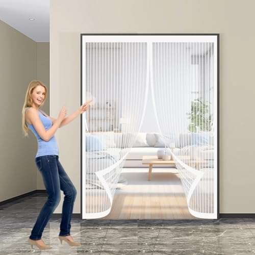 Moustiquaire porte 112x195 cm aimantée blanche pour l'été - 2